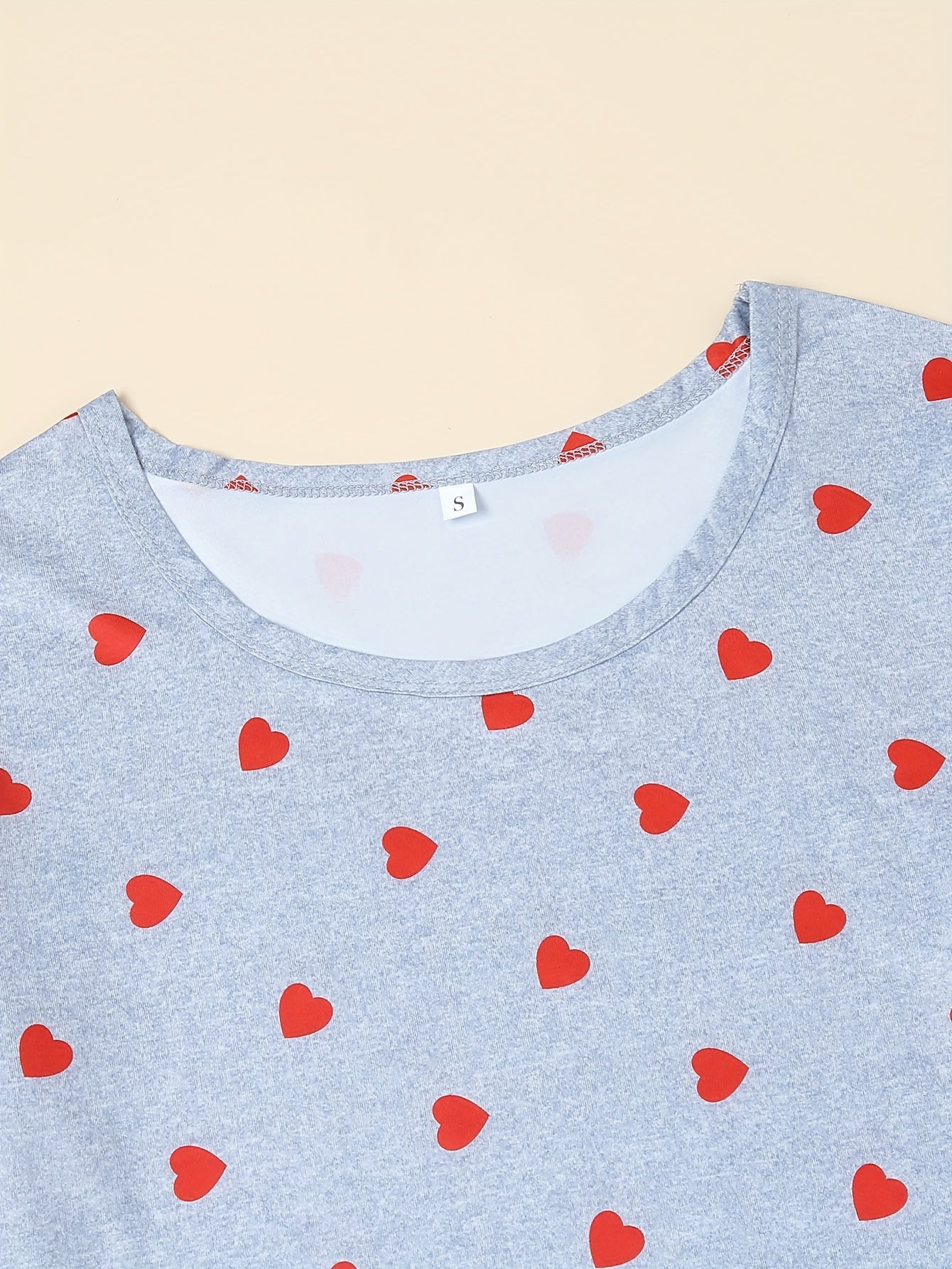 Heart Print Pajamas Set Short Sleeve Crew Neck Top & Shorts