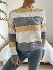 Striped Print Crew Neck Sweater for Fall & Winter