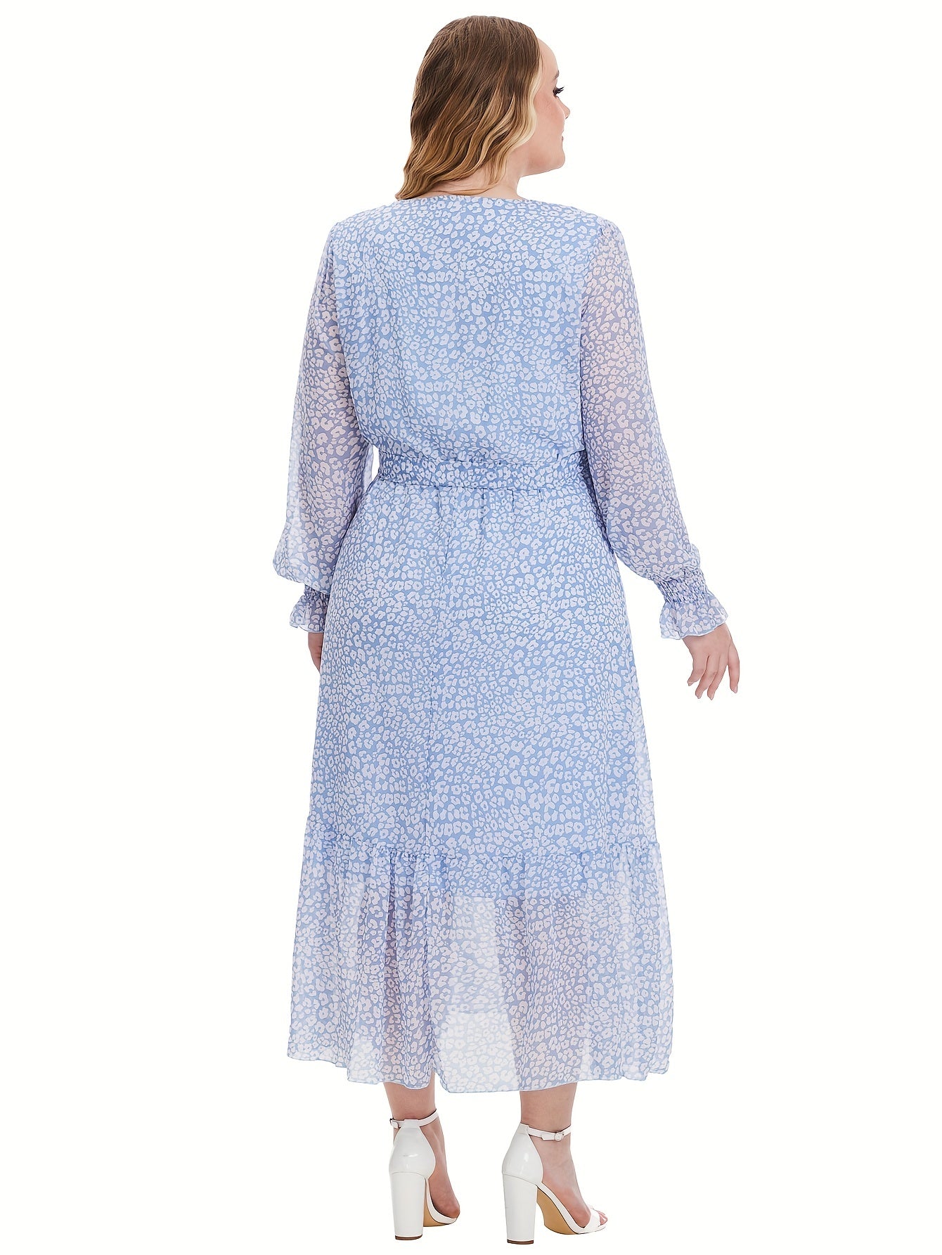 Dalmatian Print Flounce Sleeve Maxi Dress With Belt