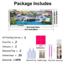 XWJJ Diamond Painting Kit Waterfall Scenery Full Round Drill Large Size