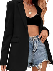 Solid Lapel Blazer Casual Open Front Long Sleeve