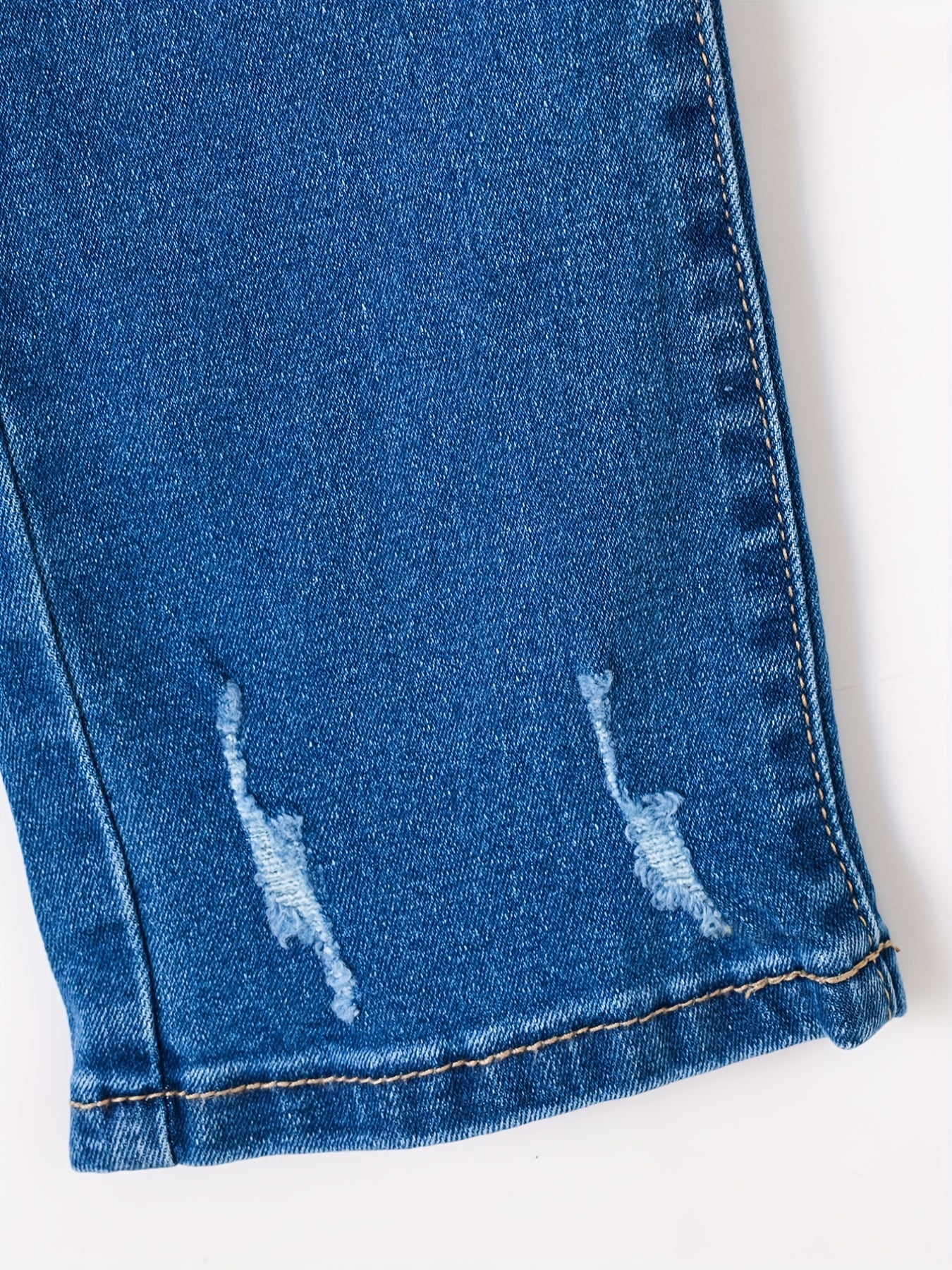Girls' Stretch Straight Leg Jeans Slightly Frayed Denim Trousers
