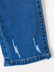 Girls' Stretch Straight Leg Jeans Slightly Frayed Denim Trousers