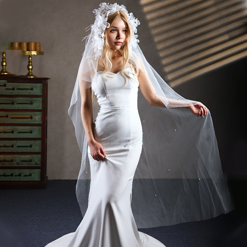 Bridal Veil with Floral Tassel Wedding Headpiece