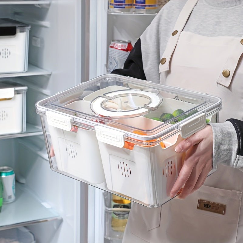 Kitchen Storage Box for Vegetables and Fruits, Fresh-keeping, Sub-grid Drain Box