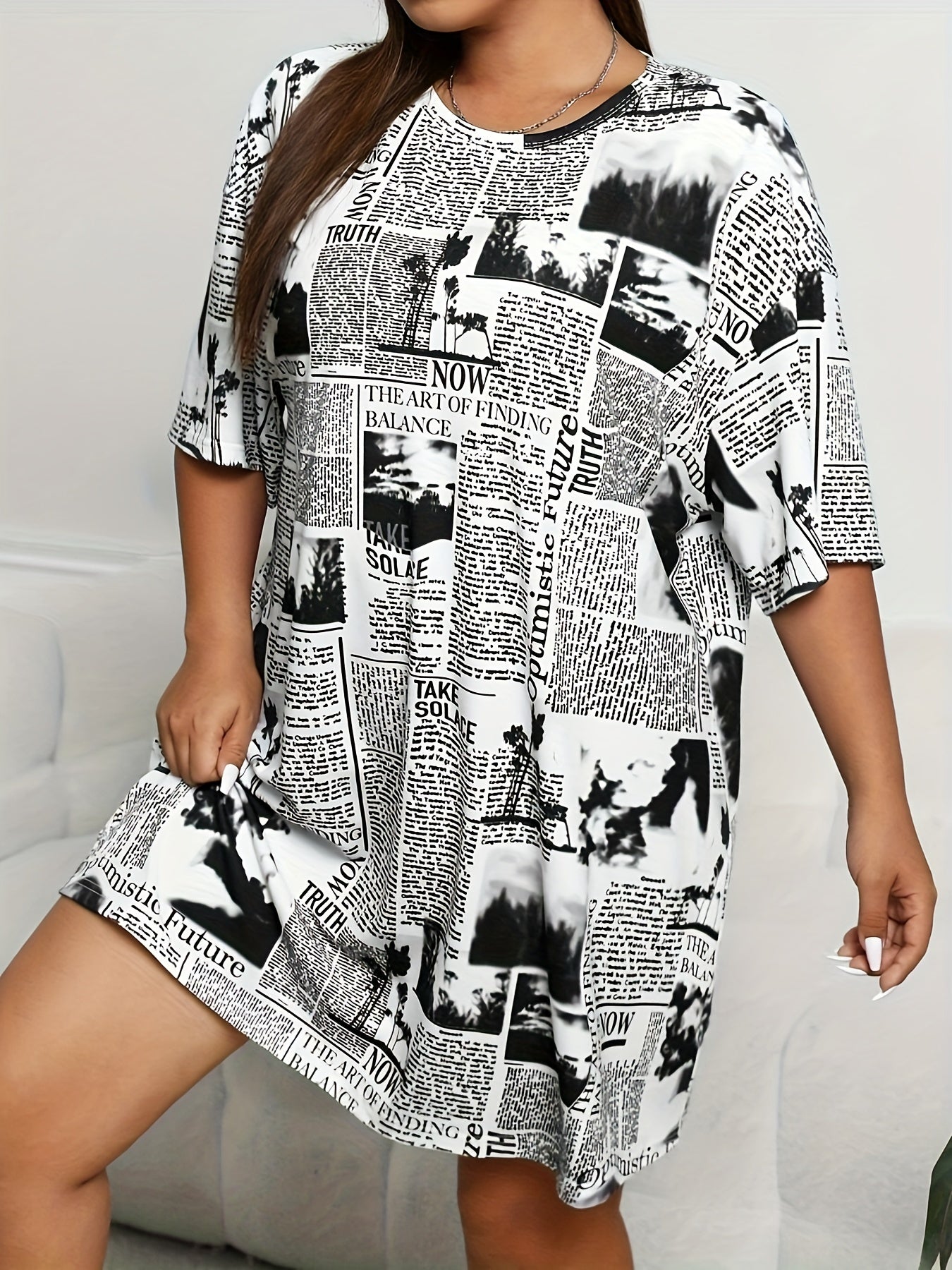 Newspaper Print Tee Sleep Dress