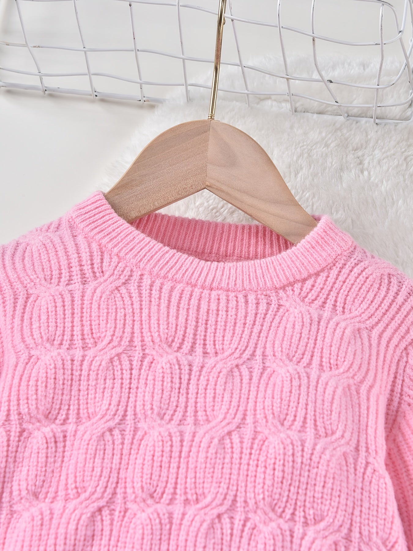 Girls' Jacquard Knitted Crew Neck Warm Sweater Top Pullover
