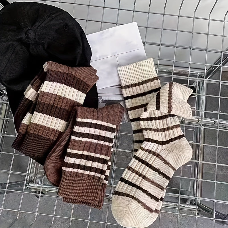 5 Pairs Striped Crew Socks Breathable Sports Stockings