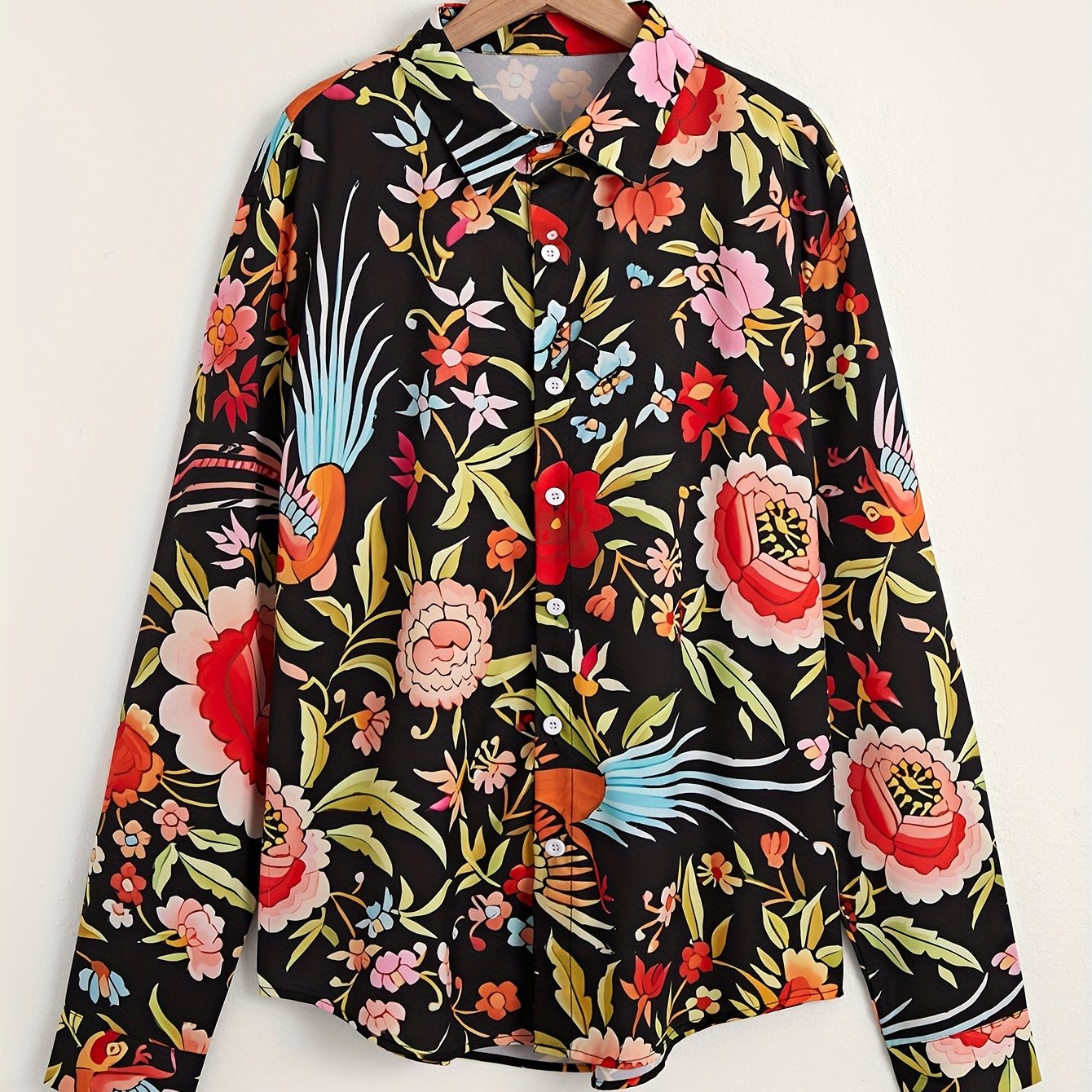 Flower Pattern Men's Comfy Long Sleeve Shirt For Autumn