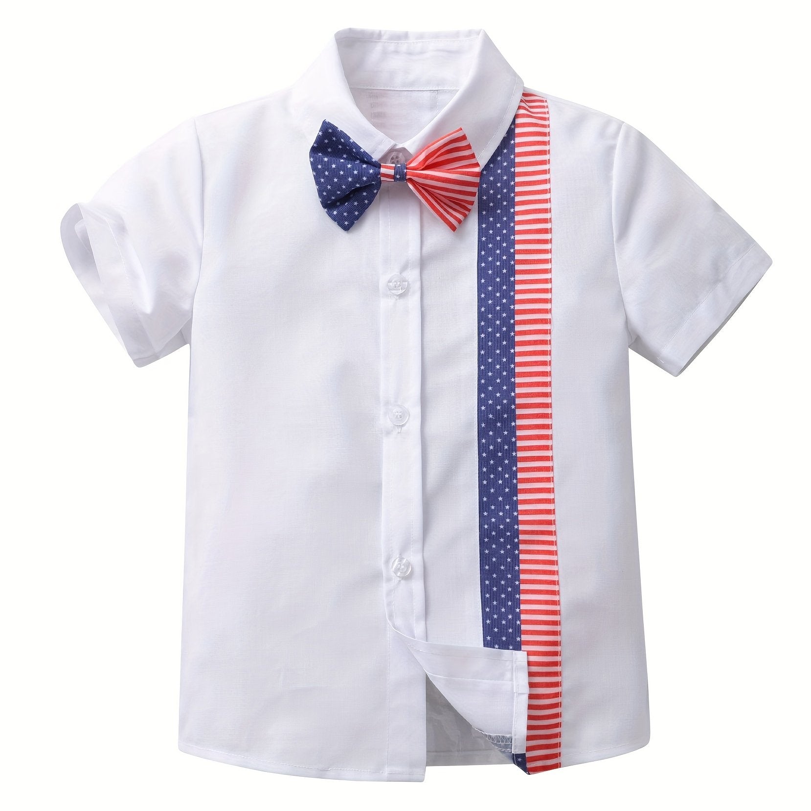American Independence Bow Tie Shirt Boys Flag Print Top