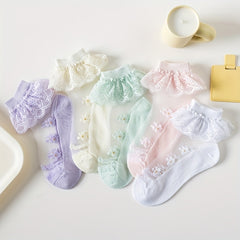 2 Pairs Girls Kids Ice Silk Lace Ruffled Princess Socks