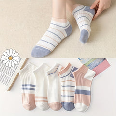 5 Pairs Striped Short Socks Women's Stockings & Hosiery
