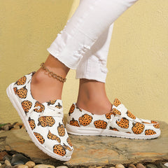 Women's Skate Shoes with Pumpkin Pattern, Flat Lace-up Canvas