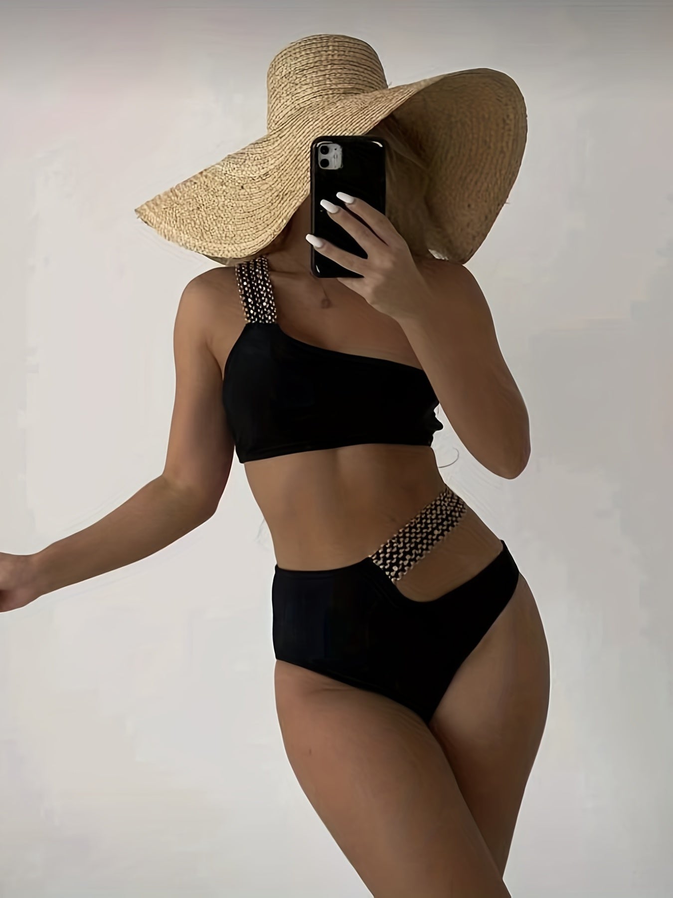 One Shoulder Swimsuit Asymmetric Band High Strech 2 Piece Beachwear