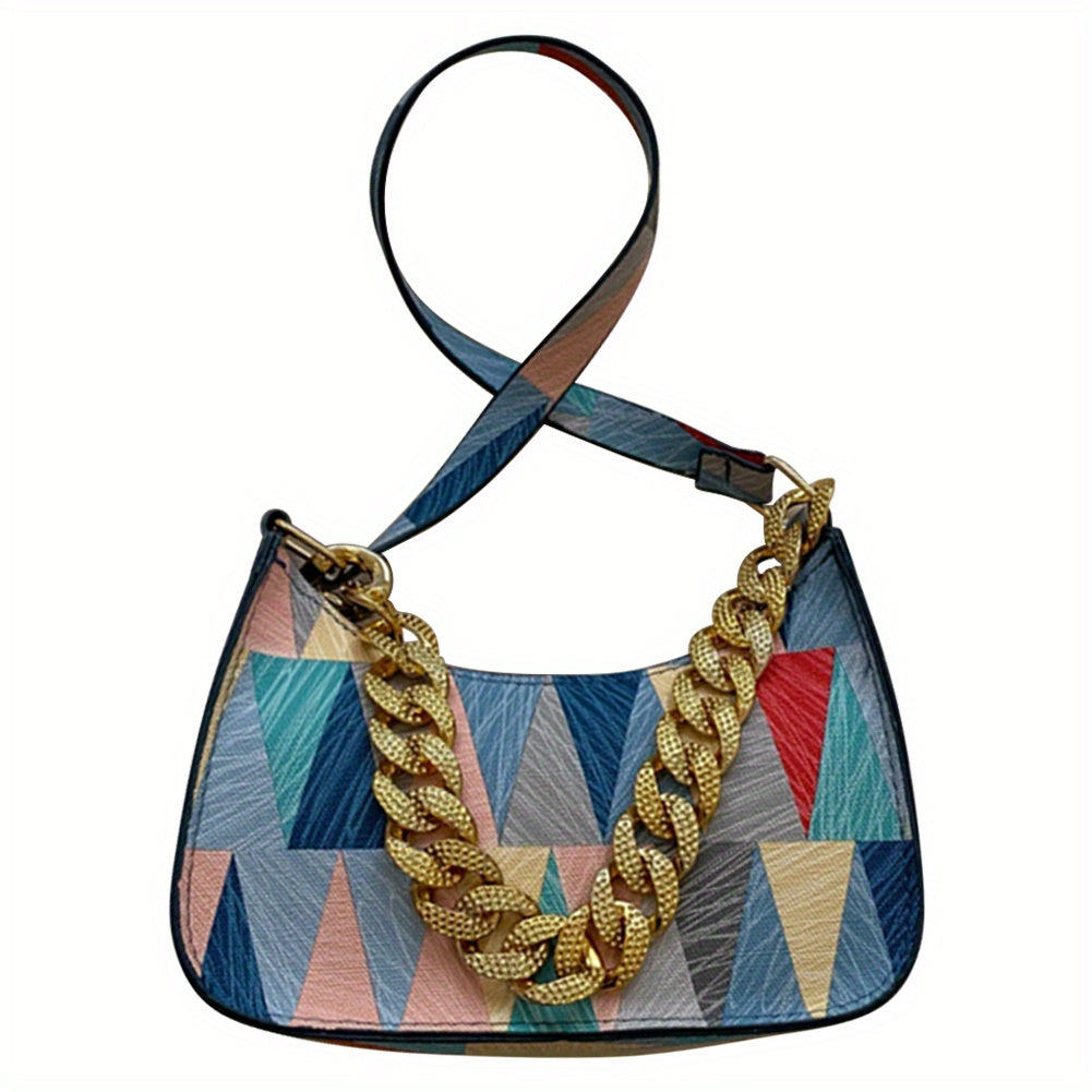Colorful Triangle Geometric Print Shoulder Bag