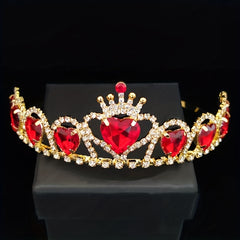 Red Crystal Tiara Rhinestone Headband Queen Crown Bridal Wedding Hair Accessorie