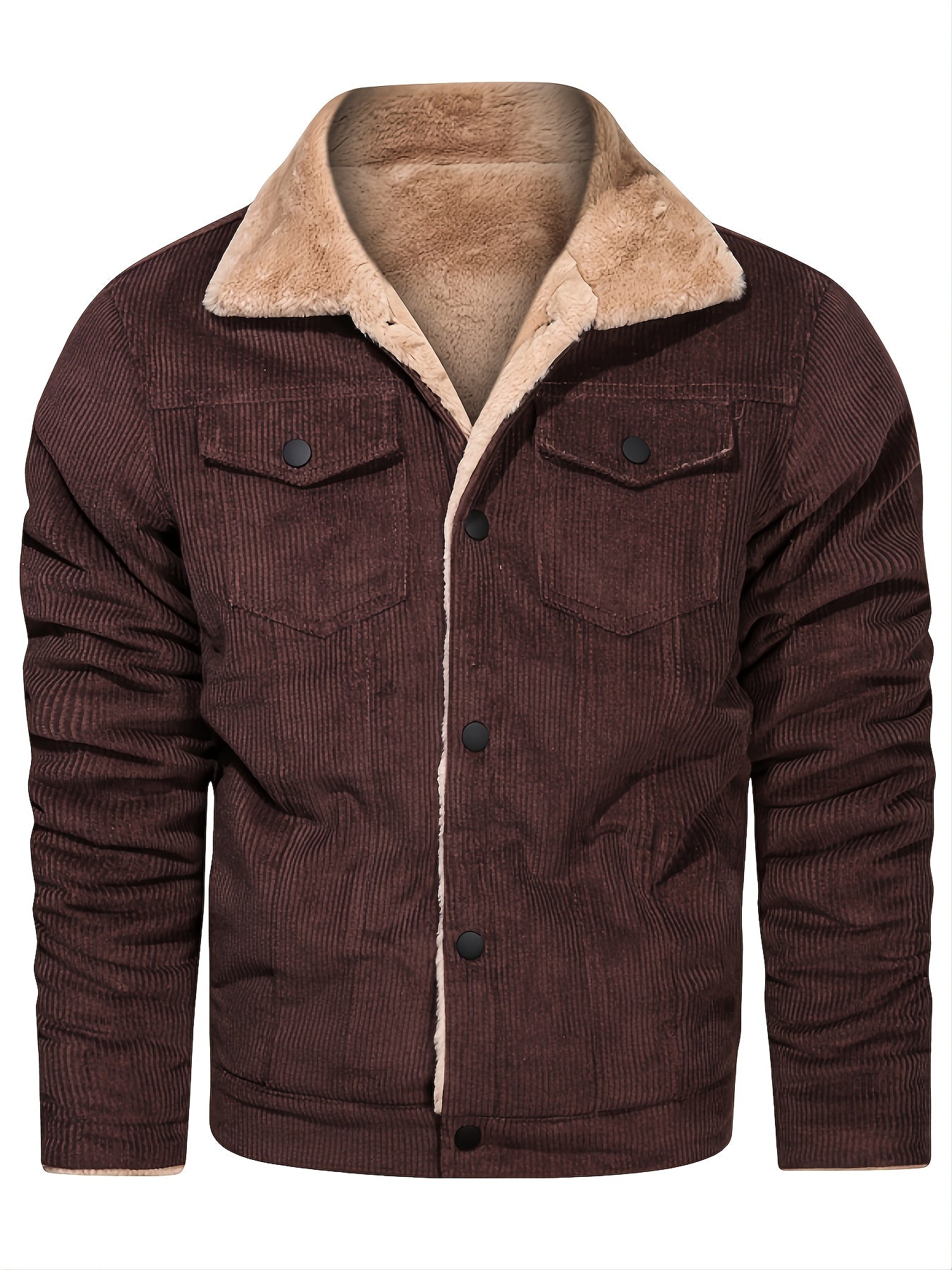 Men's Winter Corduroy Plush Jacket with Zipper Pocket