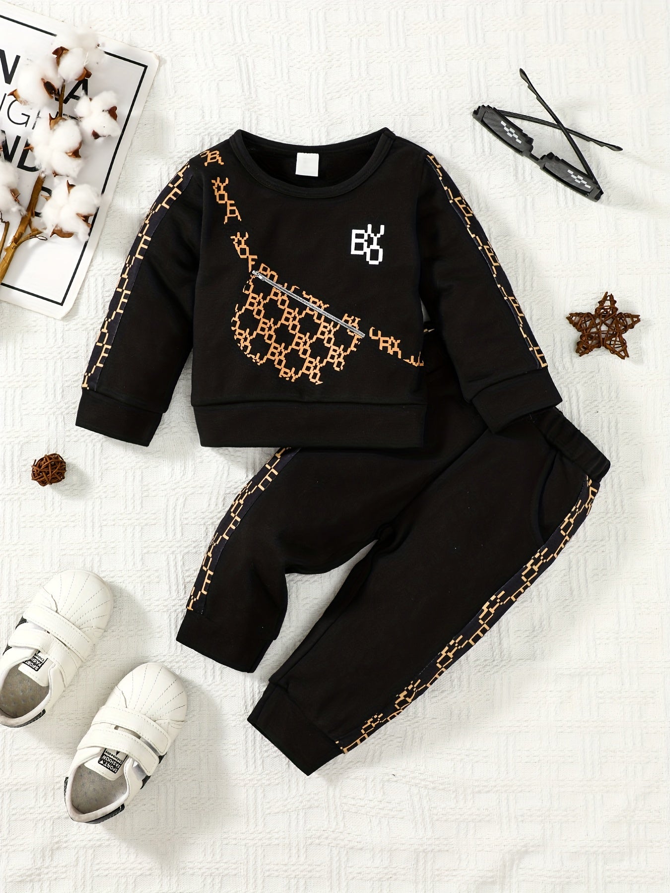 Baby Boy's Stylish Long Sleeve Pullover & Trousers Set