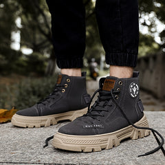 Men's Letter Print Lace Up Casual Boots Anti skid Platform Shoes
