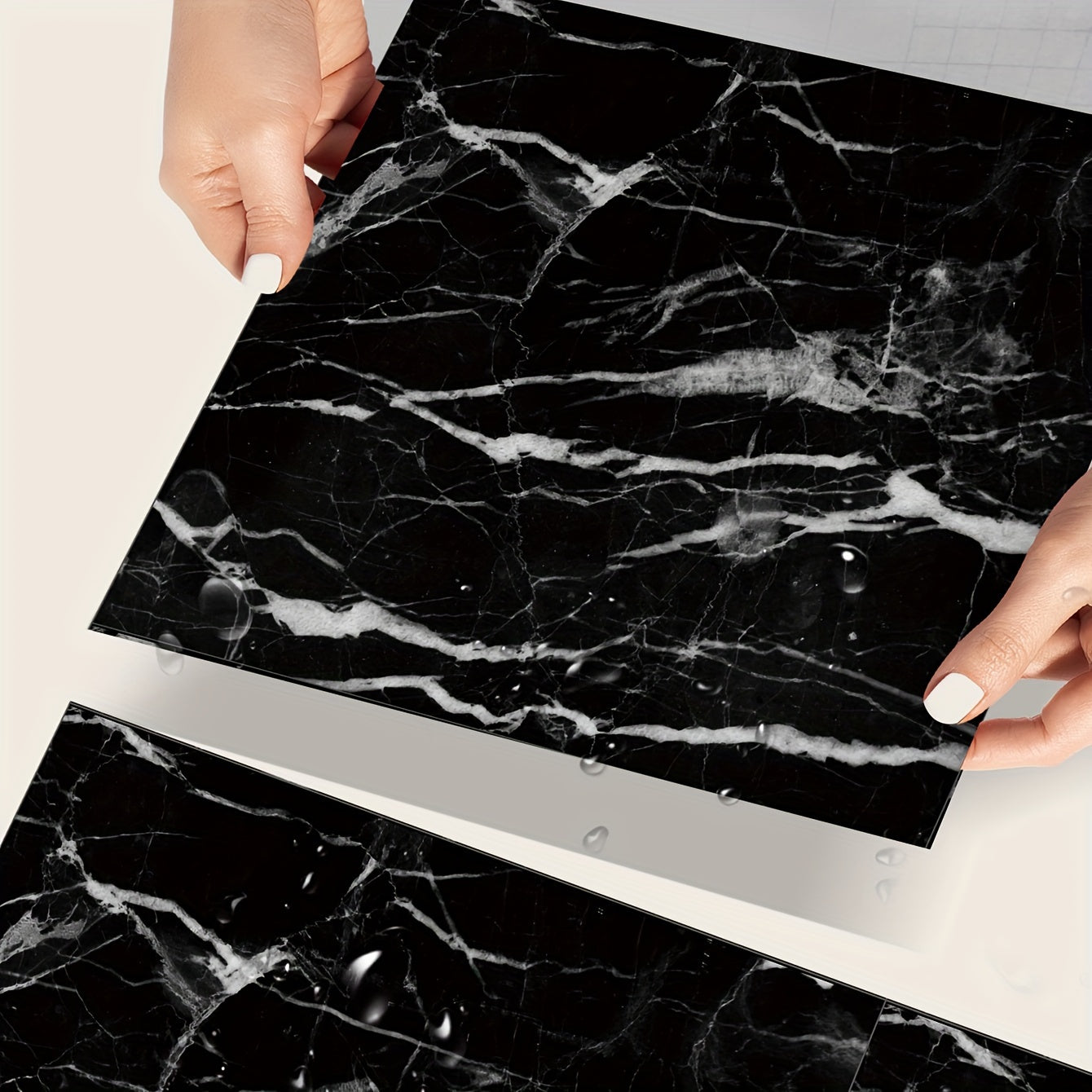 4pcs Marble Pattern Tile Stickers - Waterproof Non-slip Self-adhesive Wall