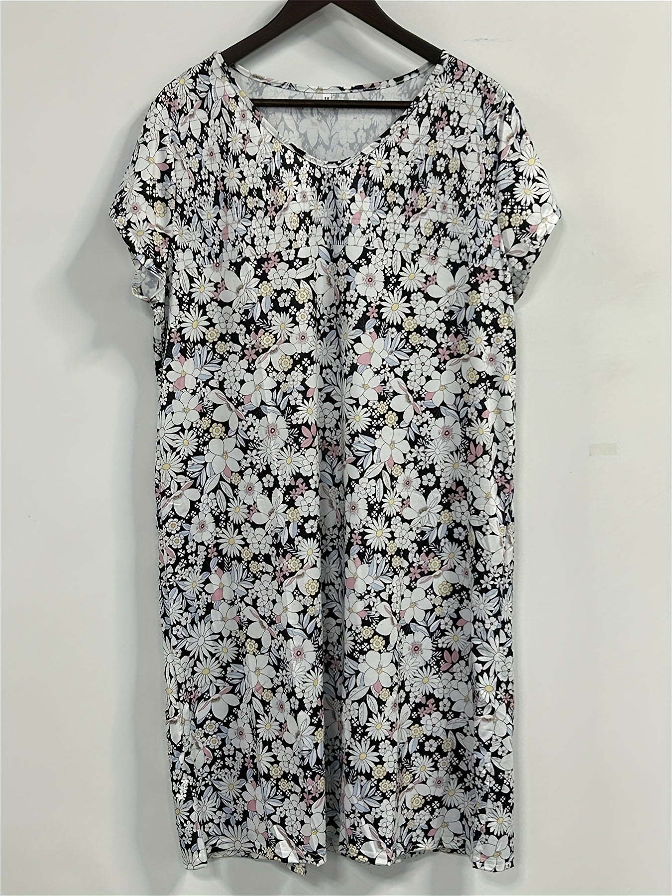 Casual Dress Women's Plus Floral Print Short Sleeve V Neck Dress