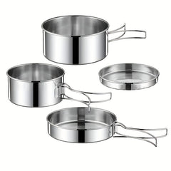 4pcs Stainless Steel Cookware Set Lightweight Cooking Kit for Camping