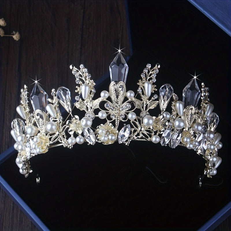 Faux Pearl Crystal Headband Queen's Style Tiara Head Jewelry