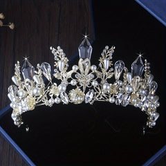 Faux Pearl Crystal Headband Queen's Style Tiara Head Jewelry