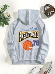 Basketball Print Kangaroo Pocket Hoodie Women's Sweatshirt