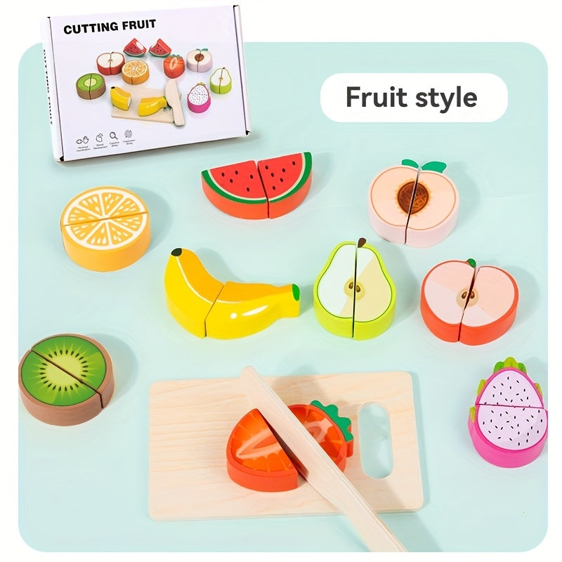 Colorful Wooden Food Cutting Toy Set Fun Learning Activity Boys Girls