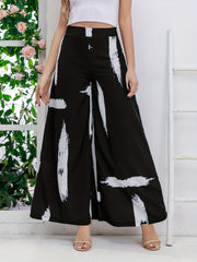 Random Print Wide Leg Pants High Waist Casual