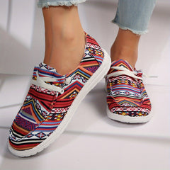 Women's Geometric Pattern Canvas Shoes Boho Style Low Top Loafers