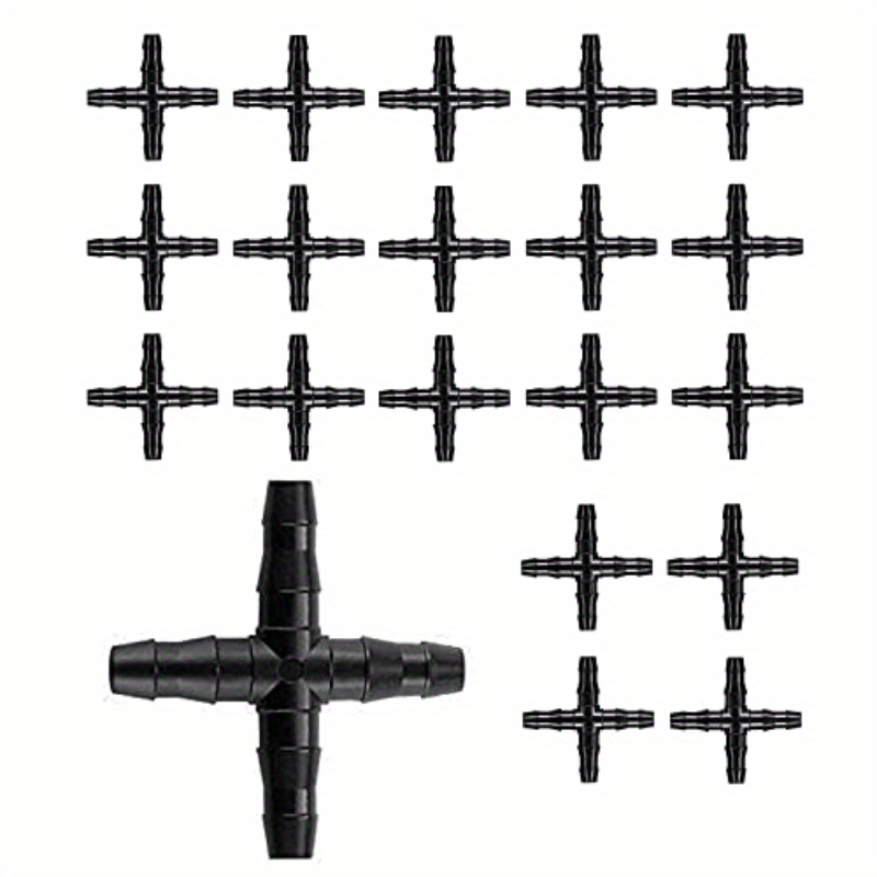 15pcs 4 Way Barbed Connector for Drip Irrigation 4 7mm Pipes