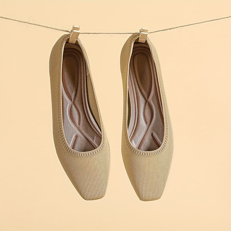 Women's Square Toe Knit Ballet Flats Soft Sole Anti Skid Shoes