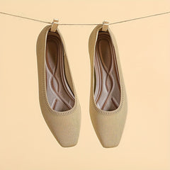 Women's Square Toe Knit Ballet Flats Soft Sole Anti Skid Shoes