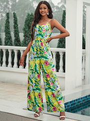 Floral Print Cami Jumpsuit Vacation Wide Leg Sleeveless V Neck Jumpsuit