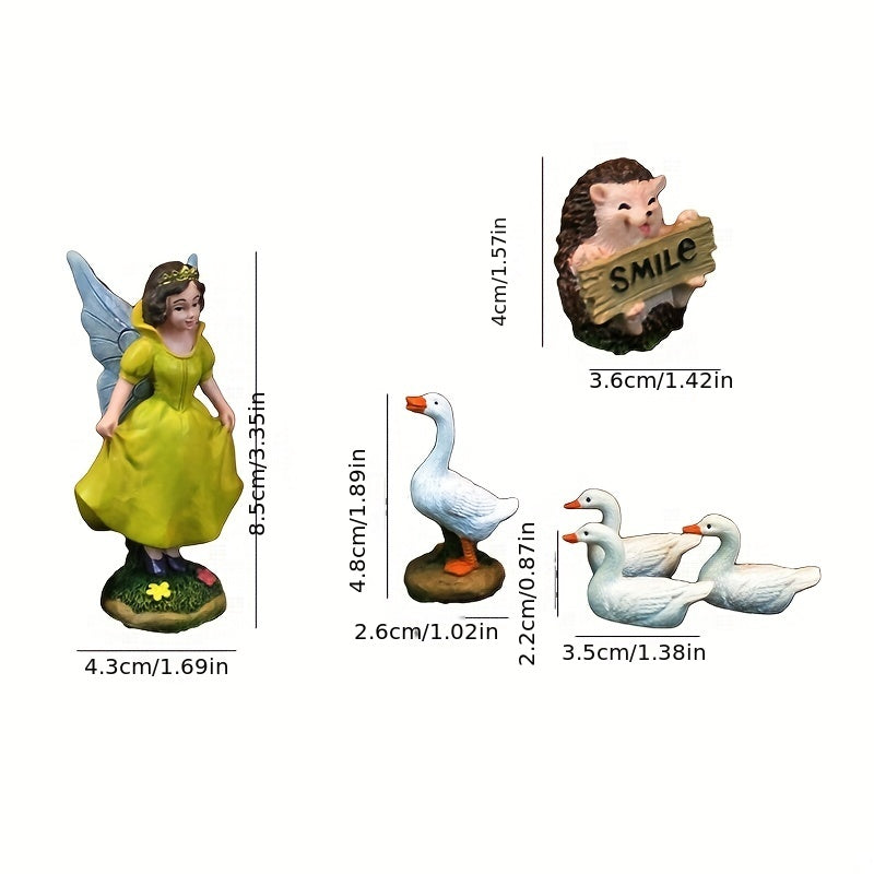 6pcs Flower Fairy Dolls & Baby Ducks Figurines for Fairy Garden Decor