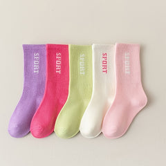 5 Pairs Girl's Letter Pattern Knitted Socks Breathable Crew Socks