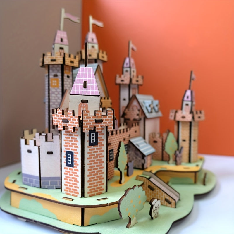 DIY 3D Wooden Puzzle Castle Kit for Kids and Adults