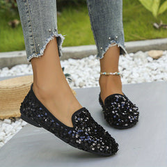 Sequin Flat Shoes Almond Toe Slip On Comfy Ballet Flats