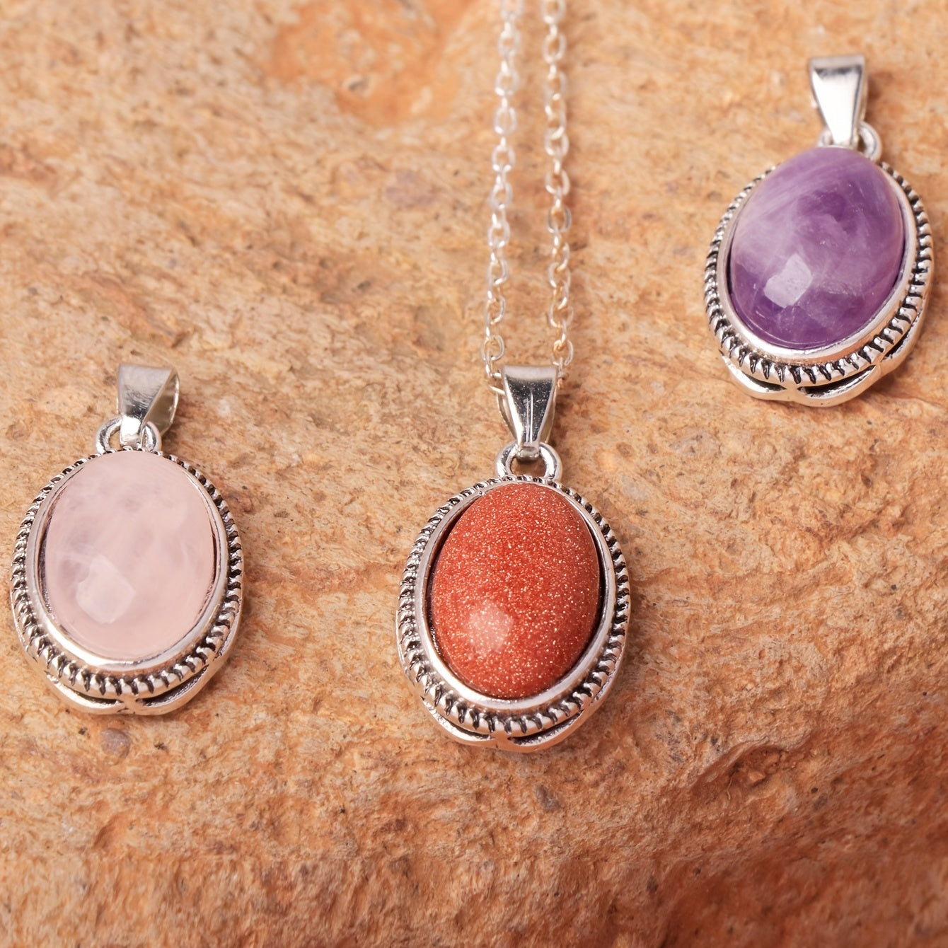 Girls Boys Teen Vintage Crystal Stone Pendant Necklace Jewelry