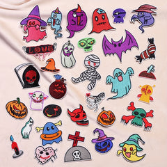 32pcs Halloween Ghost Pumpkin Skull Embroidery Cloth Stickers
