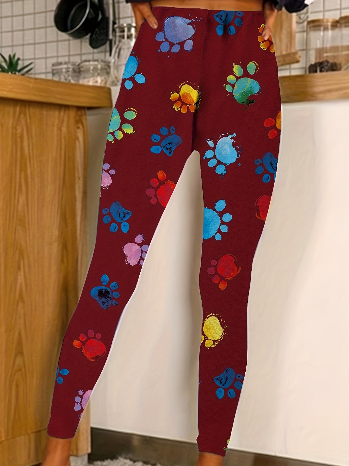 Colorful Paw Print High Stretch Skinny Leggings
