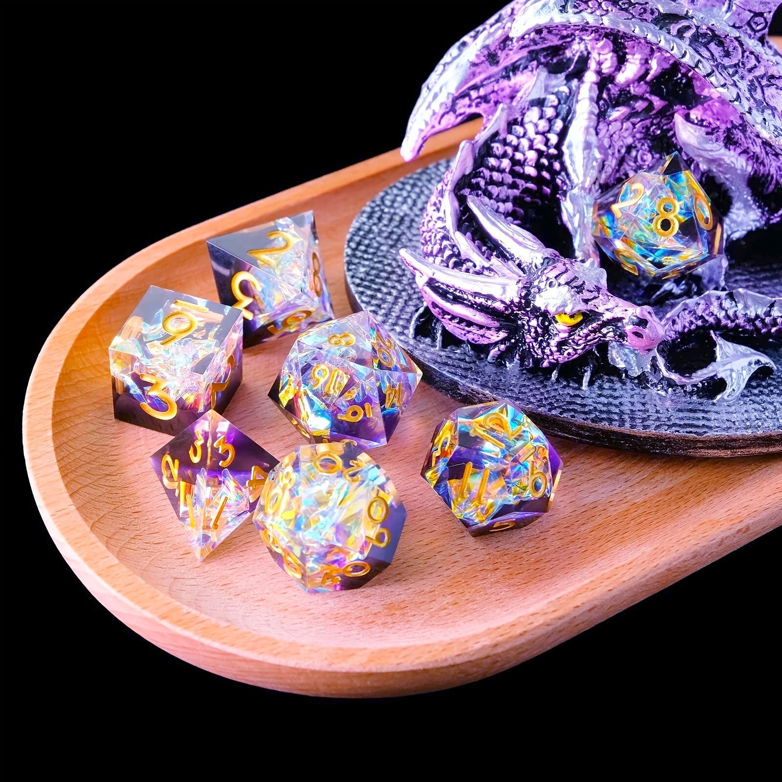 Resin Dice Set 7pcs Polyhedron D20 Sharp Edge Dice for Tabletop Games