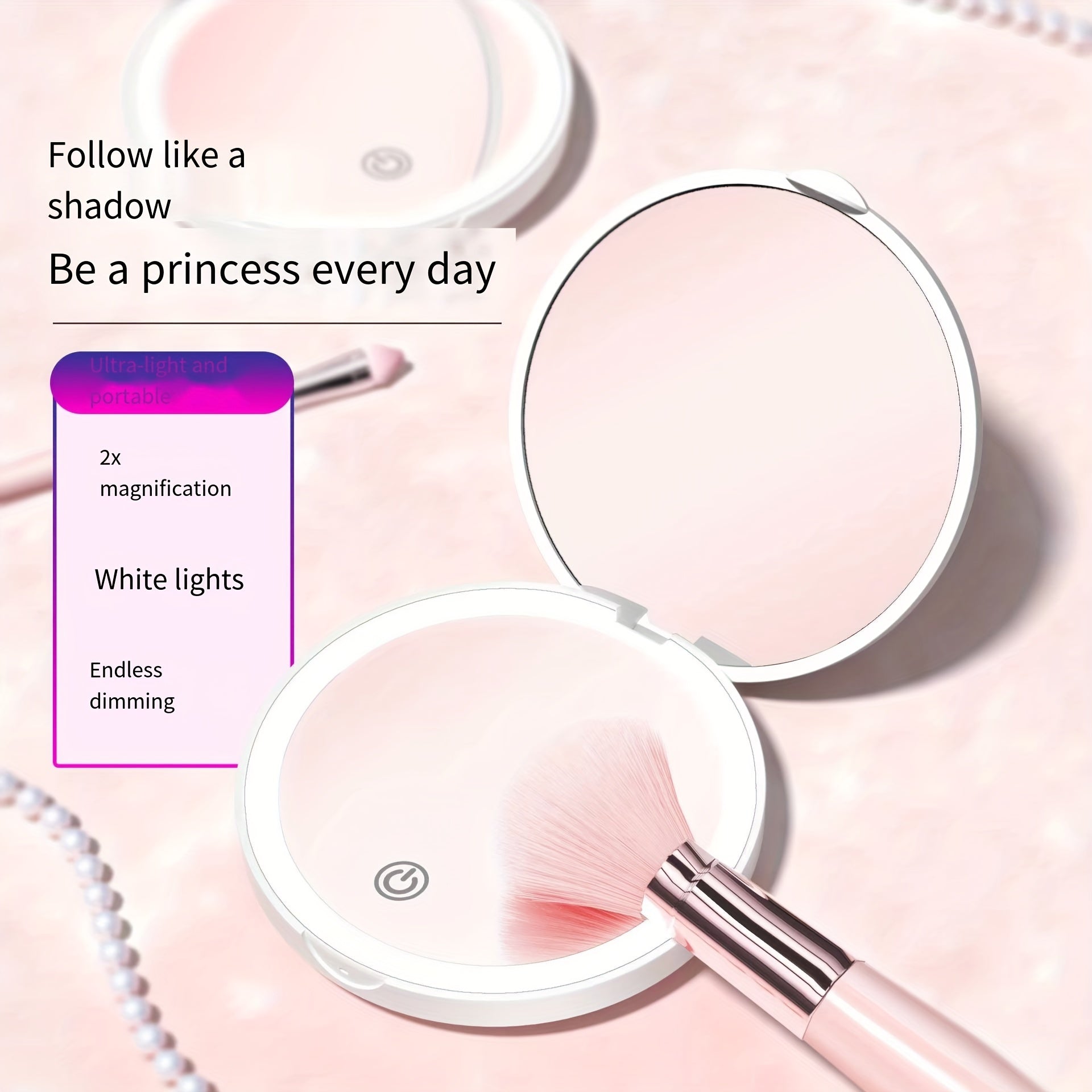 LED Lighted Travel Makeup Mirror with 2x 1x Magnifying & 3 Light Settings