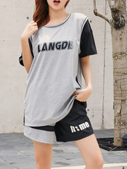 Quick Drying Contrast Sports T-shirt Round Neck Short Sleeves