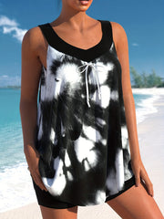 Plus Size Tie Dye Tankini Set V Neck Tank Top & Shorts Swimsuit