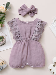 2pcs Baby Girls Lace Sleeveless Romper & Headband Set