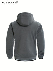 Men's Warm Sports Outfits Zip Up Hooded Jacket & Trousers