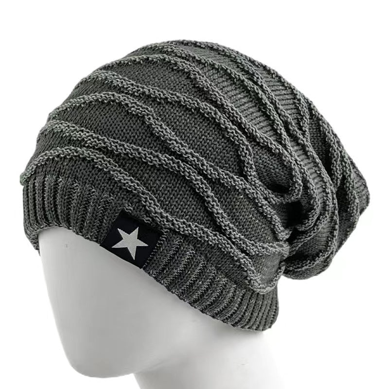 Striped Knitted Hat Men's Women's Plus Velvet Thickened Five star Woolen Hat